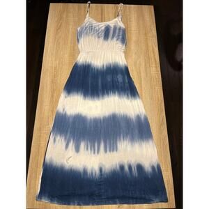 White Blue Womens Sleeveless Tie-Dye Tie Dye Maxi Dress